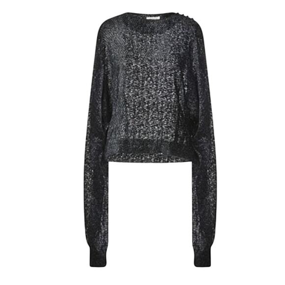 The Attico Woven Long Sleeve Blouse Black size 8